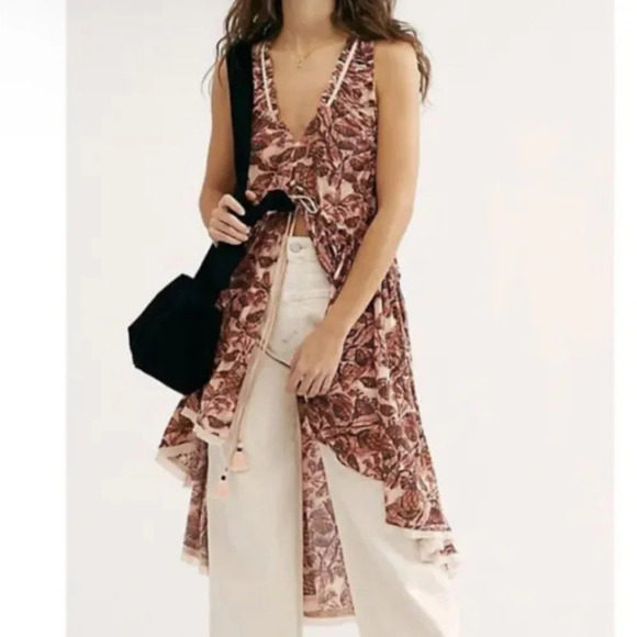 NWT Free People Sea Shell Printed Tunic Tank Top Ruffle - Picture 1 of 9